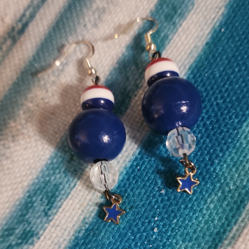 Blue Beaded Star Earrings